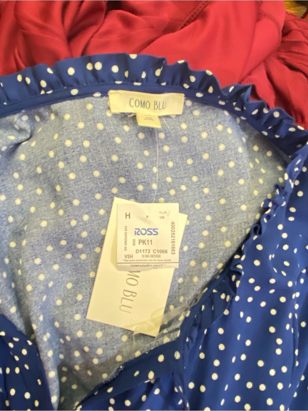 Como Blu Polka Dot Tie-Neck Women's Top - Navy ,white polka dots. NWT 19” p/p - Picture 6 of 6